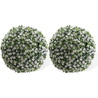 ANIXOL Artificial Rose Topiary Ball Set of 2, Faux Greenery and Floral Decorative Spheres