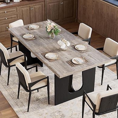 Farmhouse Long Dining Table for 6-10, Heavy Duty Rectangular Kitchen Table with Thick Top&Metal Legs