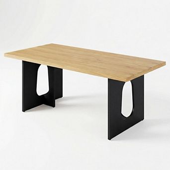 Farmhouse Long Dining Table for 6-10, Heavy Duty Rectangular Kitchen Table with Thick Top&Metal Legs