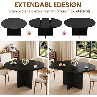 Expandable Round Dining Table for 4-8, Modern Kitchen Oval Dining Table with Removable Leaf