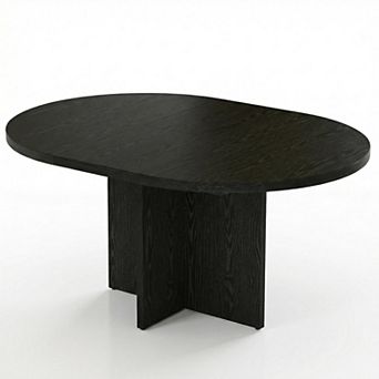 Expandable Round Dining Table for 4-8, Modern Kitchen Oval Dining Table with Removable Leaf