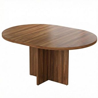 Expandable Round Dining Table for 4-8, Modern Kitchen Oval Dining Table with Removable Leaf