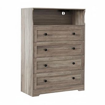 ANIXOL 4-Drawer Wood Dresser with Charging Station