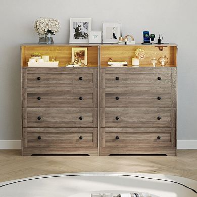 ANIXOL 4-Drawer Wood Dresser with Charging Station
