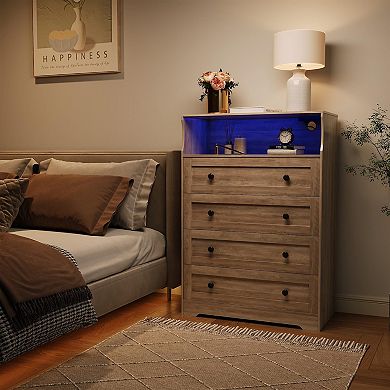 ANIXOL 4-Drawer Wood Dresser with Charging Station