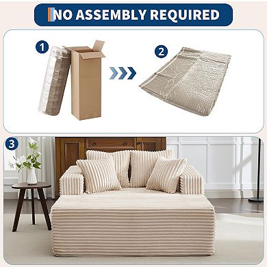 Oversized Sofa Bed， No Assembly, Wide Boneless Corduroy Loveseat with 4 Pillows, Armrests