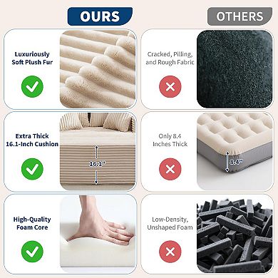 Oversized Sofa Bed， No Assembly, Wide Boneless Corduroy Loveseat with 4 Pillows, Armrests