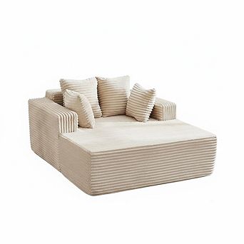 Oversized Sofa Bed， No Assembly, Wide Boneless Corduroy Loveseat with 4 Pillows, Armrests