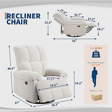 ANIXOL Chenille Swivel Rocker Recliner Chair