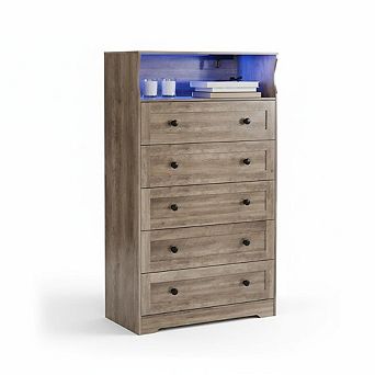 ANIXOL Farmhouse 5-Drawer Dresser with Charging