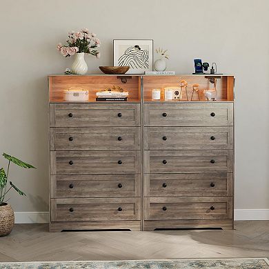 ANIXOL Farmhouse 5-Drawer Dresser with Charging