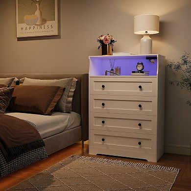 ANIXOL 4-Drawer Wood Dresser with Charging Station