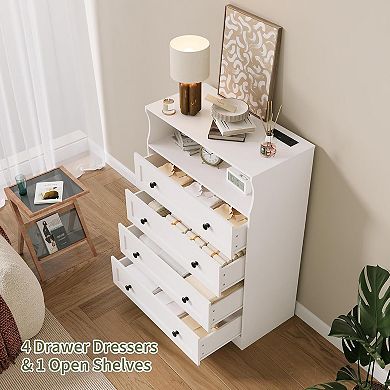 ANIXOL 4-Drawer Wood Dresser with Charging Station