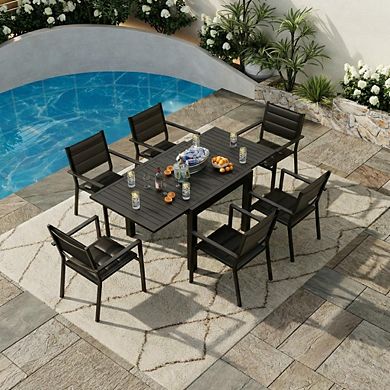 ANIXOL Aluminum Stackable Patio Chairs Set of 2, Outdoor Dining Chair with Armrest Seat