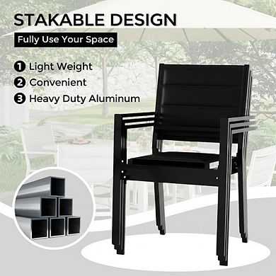 ANIXOL Aluminum Stackable Patio Chairs Set of 2, Outdoor Dining Chair with Armrest Seat