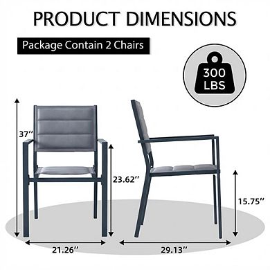 ANIXOL Aluminum Stackable Patio Chairs Set of 2, Outdoor Dining Chair with Armrest Seat