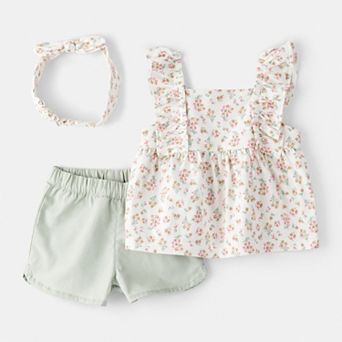 Baby Girl Carter's 3 pc Ruffle Top, Shorts & Headband Set