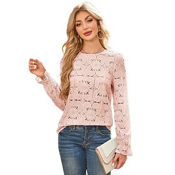 Blouses for Women Dressy Casual Flower Lace Crochet Long Sleeve Shirts Spring Tops Summer Outfits