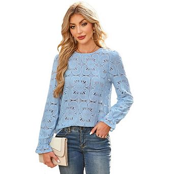 Blouses for Women Dressy Casual Flower Lace Crochet Long Sleeve Shirts Spring Tops Summer Outfits