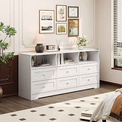 ANIXOL Slim 6-Drawer Dresser with Outlets & LED
