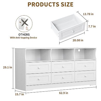ANIXOL Slim 6-Drawer Dresser with Outlets & LED