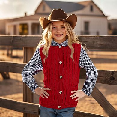 Girls Sweaters Vest Lightweight Sleeveless Cable Knit Sweater Cardigans