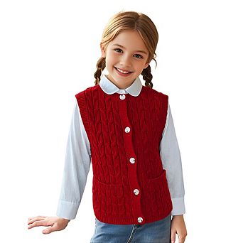 Girls Sweaters Vest Lightweight Sleeveless Cable Knit Sweater Cardigans