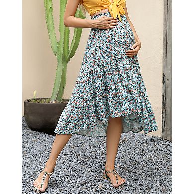 Women's High Waist Maternity Skirts Ruffled Tiered Casual A Line Swing Boho Skirts