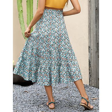 Women's High Waist Maternity Skirts Ruffled Tiered Casual A Line Swing Boho Skirts