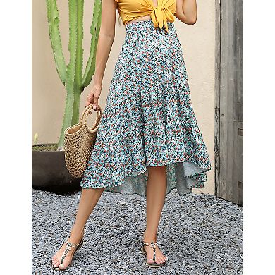 Women's High Waist Maternity Skirts Ruffled Tiered Casual A Line Swing Boho Skirts