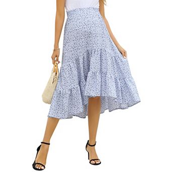 Women's High Waist Maternity Skirts Ruffled Tiered Casual A Line Swing Boho Skirts