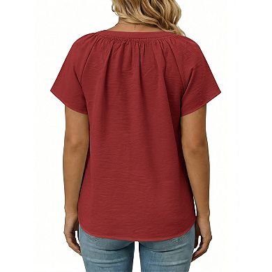 Women's Plus Size Top V Neck Short Sleeve Shirt Casual Summer Tee (Pick One Size Up)