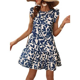 Women's Sleeveless Summer Beach Hobo Ruffle Trim Dresses Flowy Dress