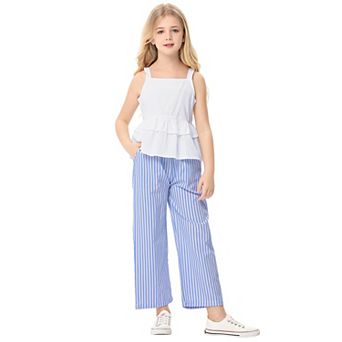 Girls Striped Tank Top Wide Leg Pants Two Piece Outfit
