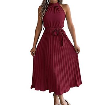 Women's Halter Neck Sleeveless Pleated Summer Long Dress