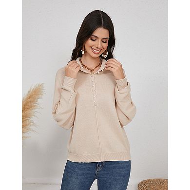 Women’s Batwing Long Sleeve Knit Sweaters, Button Up V Neck Casual Pullover