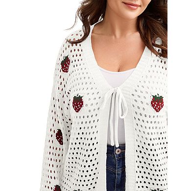 Women's Plus Size Cardigan Strawberry Floral Print Sweater Open Front Knit Top Spring Outerwear