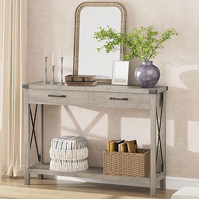 Narrow Console Table: Drawers, Storage Shelves for Entryway & Hallway