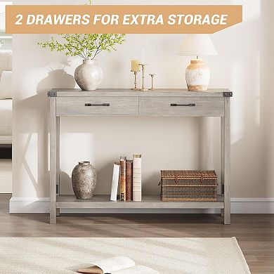 Narrow Console Table: Drawers, Storage Shelves for Entryway & Hallway