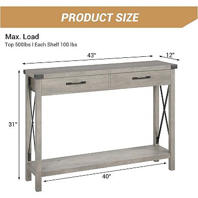 Narrow Console Table: Drawers, Storage Shelves for Entryway & Hallway