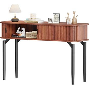 Walnut 47" Narrow Console Table: 2 Drawers & Open Storage for Living Room