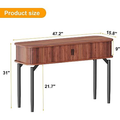 Walnut 47" Narrow Console Table: 2 Drawers & Open Storage for Living Room