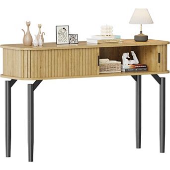 Walnut 47" Narrow Console Table: 2 Drawers & Open Storage for Living Room