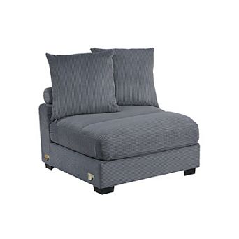 Living Room Furniture Armless Chair Dark Gray Corduroy 1 pc Armless Chair Soft Cushion Wood Legs