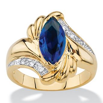 PalmBeach Jewelry 2.28 ct w. Marquise-Cut Simulated Blue Sapphire and CZ Gold-Plated Ring