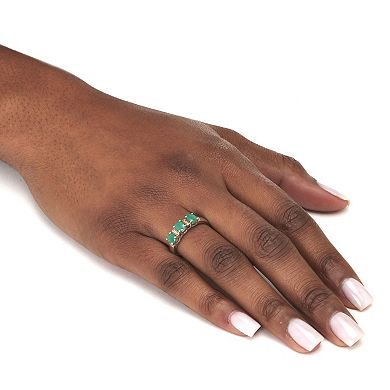 PalmBeach Jewelry .75 TCW Oval Cut Genuine Green Emerald and White Topaz Sterling Silver Ring