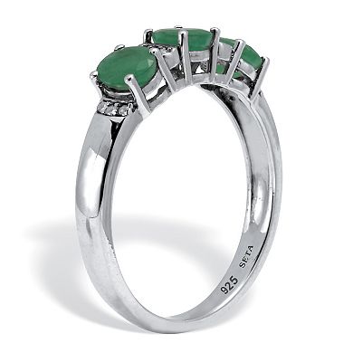 PalmBeach Jewelry .75 TCW Oval Cut Genuine Green Emerald and White Topaz Sterling Silver Ring