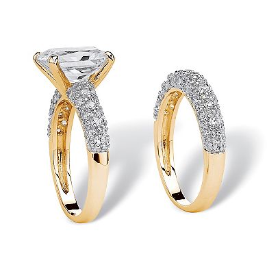PalmBeach Jewelry 6.50 Cttw. Emerald-Cut Gold-Plated Cubic Zirconia 2-Piece Wedding Ring Set