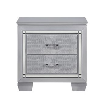 Glamourous Silver Finish 1 pc Nightstand 2x Dovetail Drawers Faux Alligator Embossed Fronts