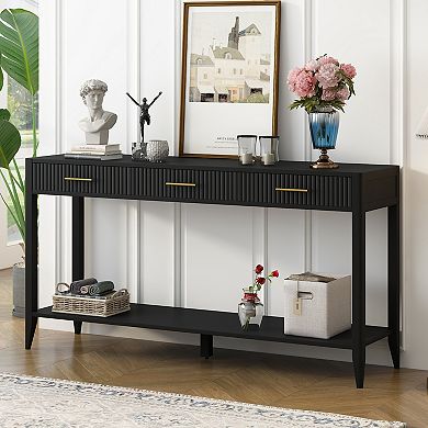 Merax 60" Painted Console Table with 3 Drawers,Wooden Entryway Table with Storage Shelf